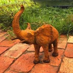 Cast Iron Trumpeting Elephant Garden Ornament