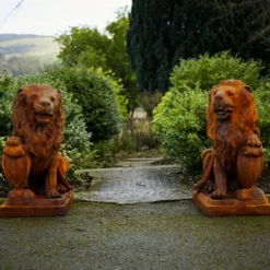 Cast Iron Lion Pair Of Statues