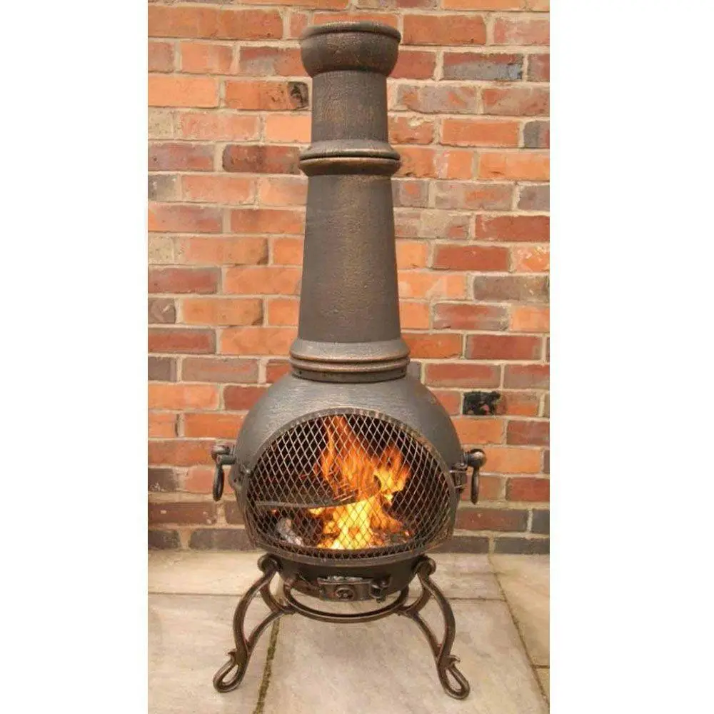 Toledo Jumbo Cast Iron Chimenea In Bronze With BBQ Grill 1 Toledo Jumbo Cast Iron Chimenea In Bronze With BBQ Grill