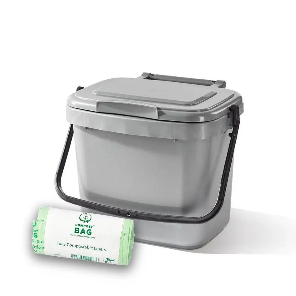 5ltr Silver Grey Kitchen Caddy + 26 Pack Of Liners 1 5ltr Silver Grey Kitchen Caddy + 26 Pack Of Liners