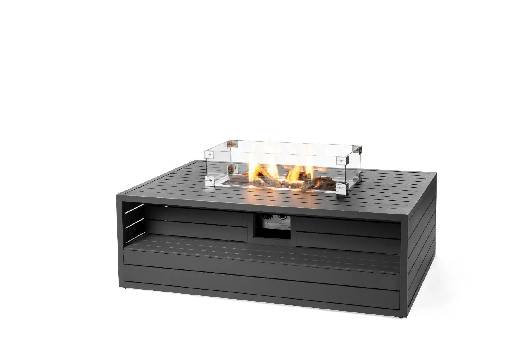 Happy Cocooning Aluminium Rectangular Cocoon Fire Pit With Burner And Glass Screen - Anthracite 1 Happy Cocooning Aluminium Rectangular Cocoon Fire Pit With Burner And Glass Screen - Anthracite