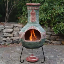 Azteca XL Mexican Chimenea In Green And Red