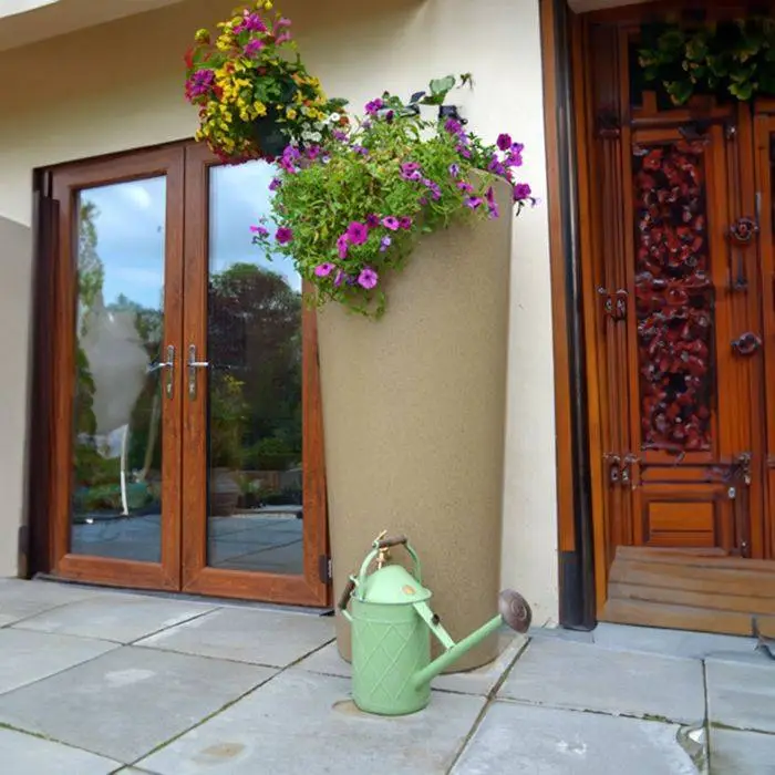 380L Garden Planter Water Butt Sandstone With Tap Kit & Diverter 1 380L Garden Planter Water Butt Sandstone With Tap Kit & Diverter