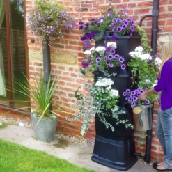 200L Rainwater Terrace Water Butt Planter - 3 Tier - Black & Light Green 7 200L Rainwater Terrace Water Butt Planter - 3 Tier - Black & Light Green -Garden Hearth black water butt 200 litre plants 2 jpg