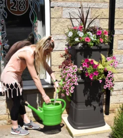 134L Rainwater Terrace Water Butt Planter - 2 Tier - Black -Garden Hearth black 134 litre water butt with flowers jpg