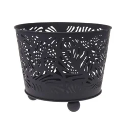 Metal Black Fire Basket Tropical Pattern - 40cm