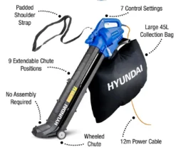 Hyundai Leaf Blower/Vacuum, 12m Cable 45L Bag | HYBV3000E -Garden Hearth hybv3000e infographic 85586 jpg