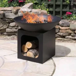 Isla Large Cast Iron Fire Bowl + Log Store