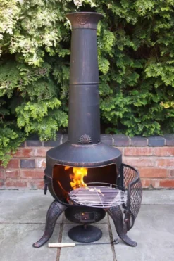 Large Tia Chimenea In Bronze Inc BBQ Grill