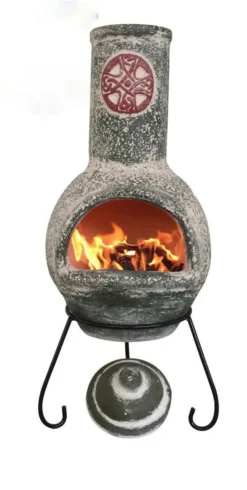 Cruz Large Mexican Chimenea In Green With Red Motive -Garden Hearth product2700 jpg