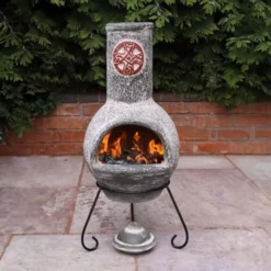 Cruz Large Mexican Chimenea In Green With Red Motive