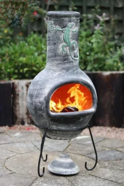 Medium Iguana Grey Mexican Chimenea -Garden Hearth product7381 jpg