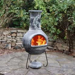 Extra-large Iguana Grey Mexican Chimenea
