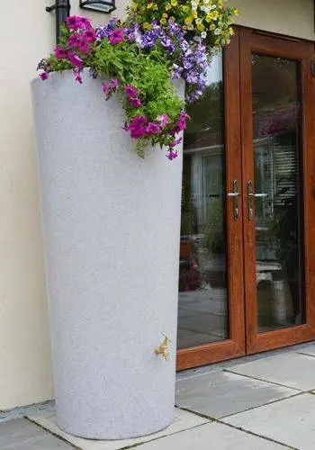 380L Garden Planter Water Butt White Marble With Tap Kit & Diverter 1 380L Garden Planter Water Butt White Marble With Tap Kit & Diverter